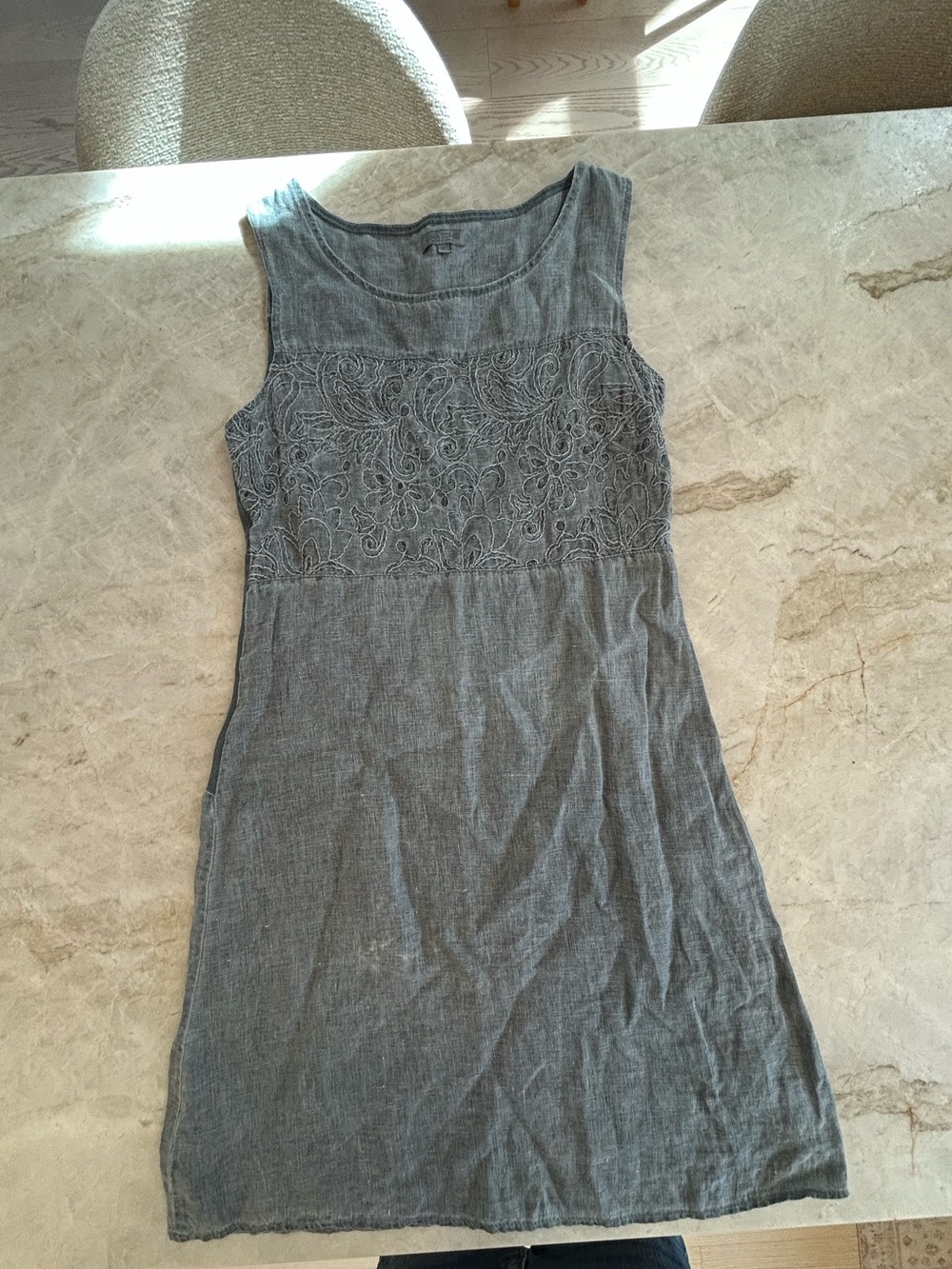 Lina Tomei 100% linen lagenlook blue grey pullover sleeveless dress size small